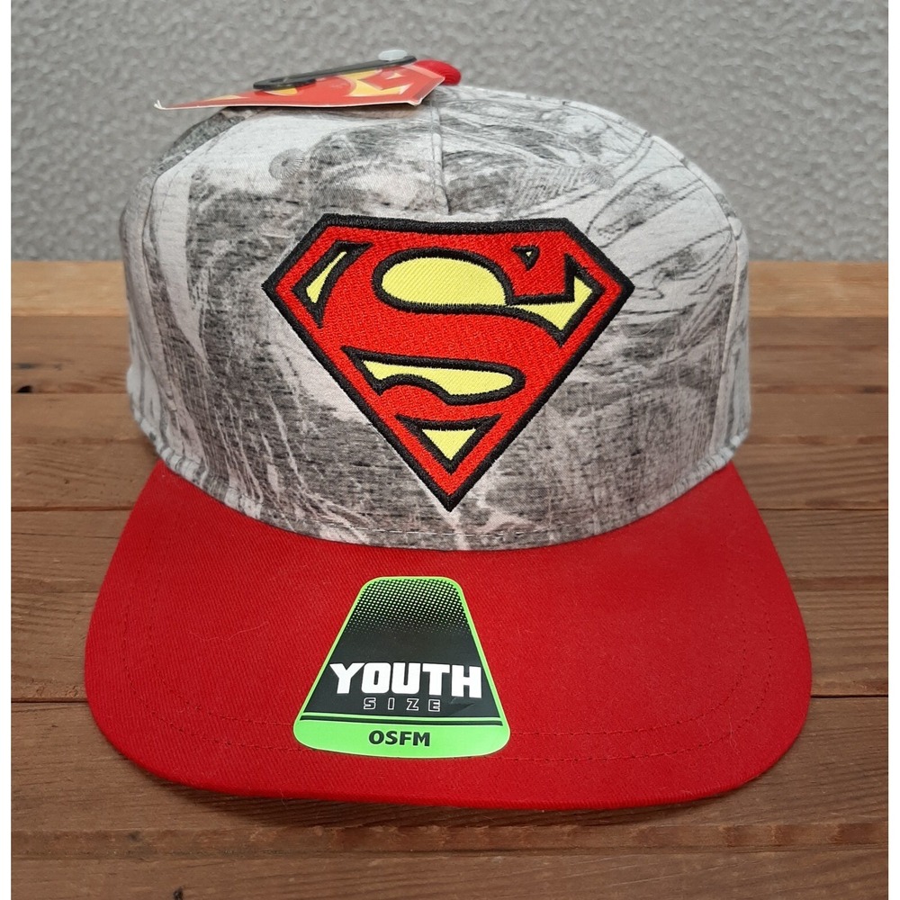 Superman Hat Kids‎ Snapback Cap Gray Red DC Comics Superhero Cartoon School NEW